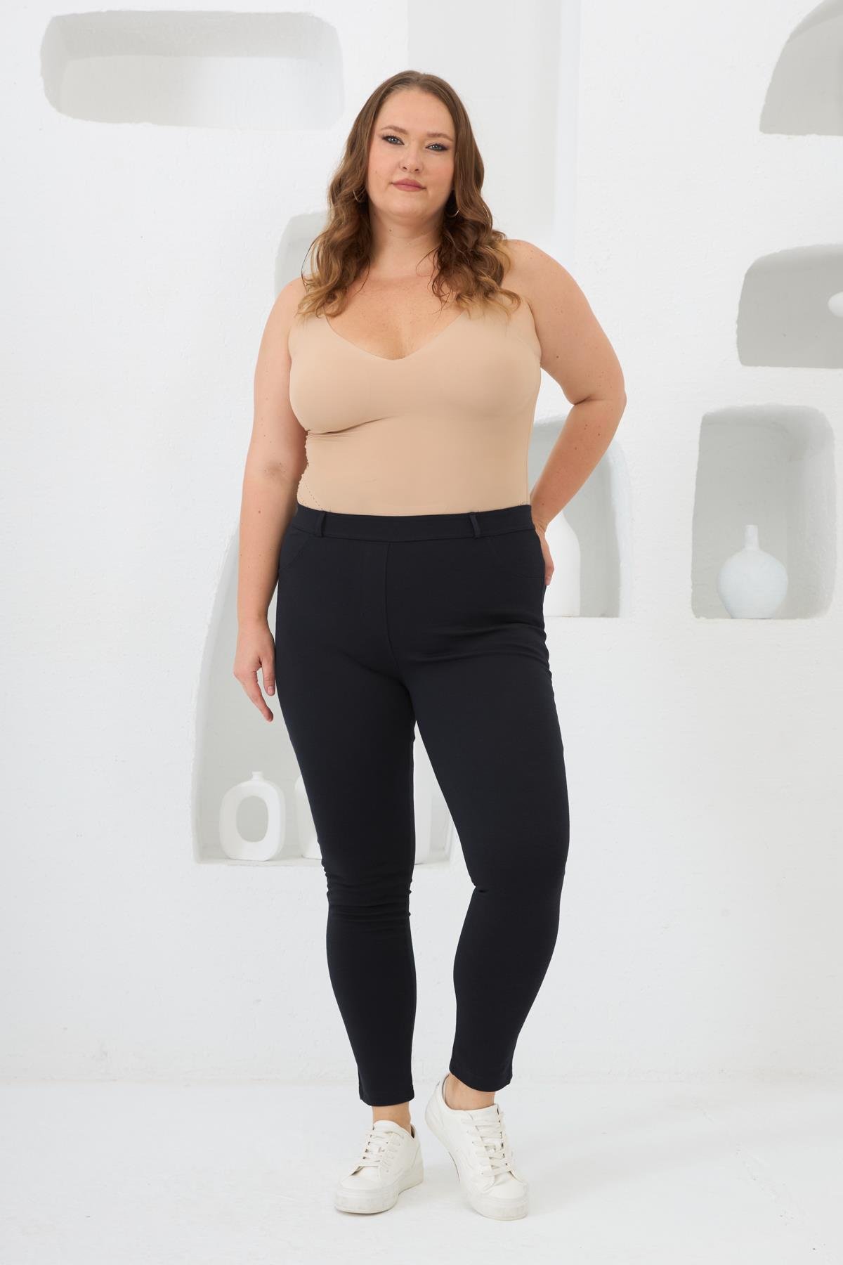 Büyük Beden Çelik Örme Taytpantolon Lacivert