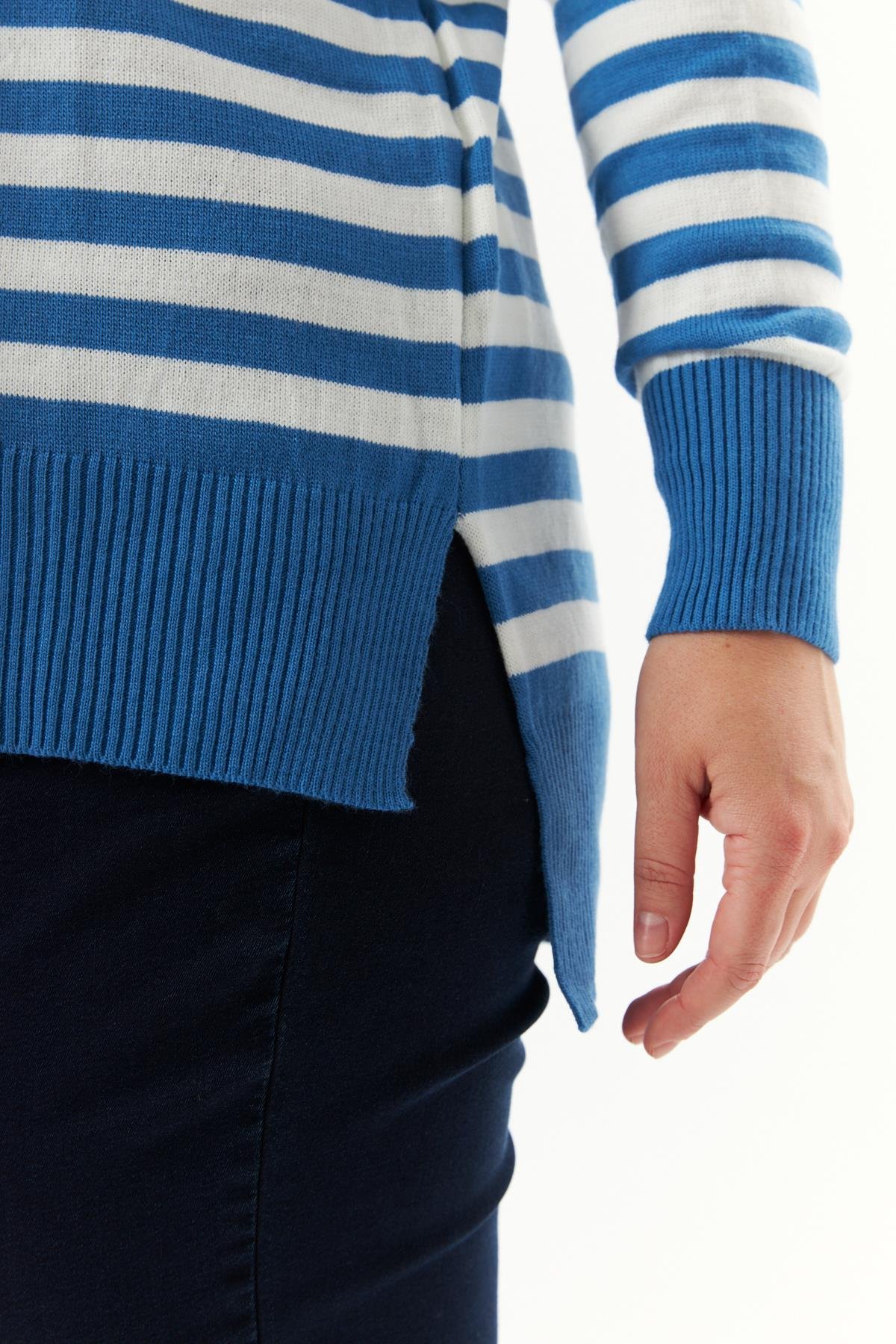 Büyük Beden Çizgili Triko Kazak İndigo