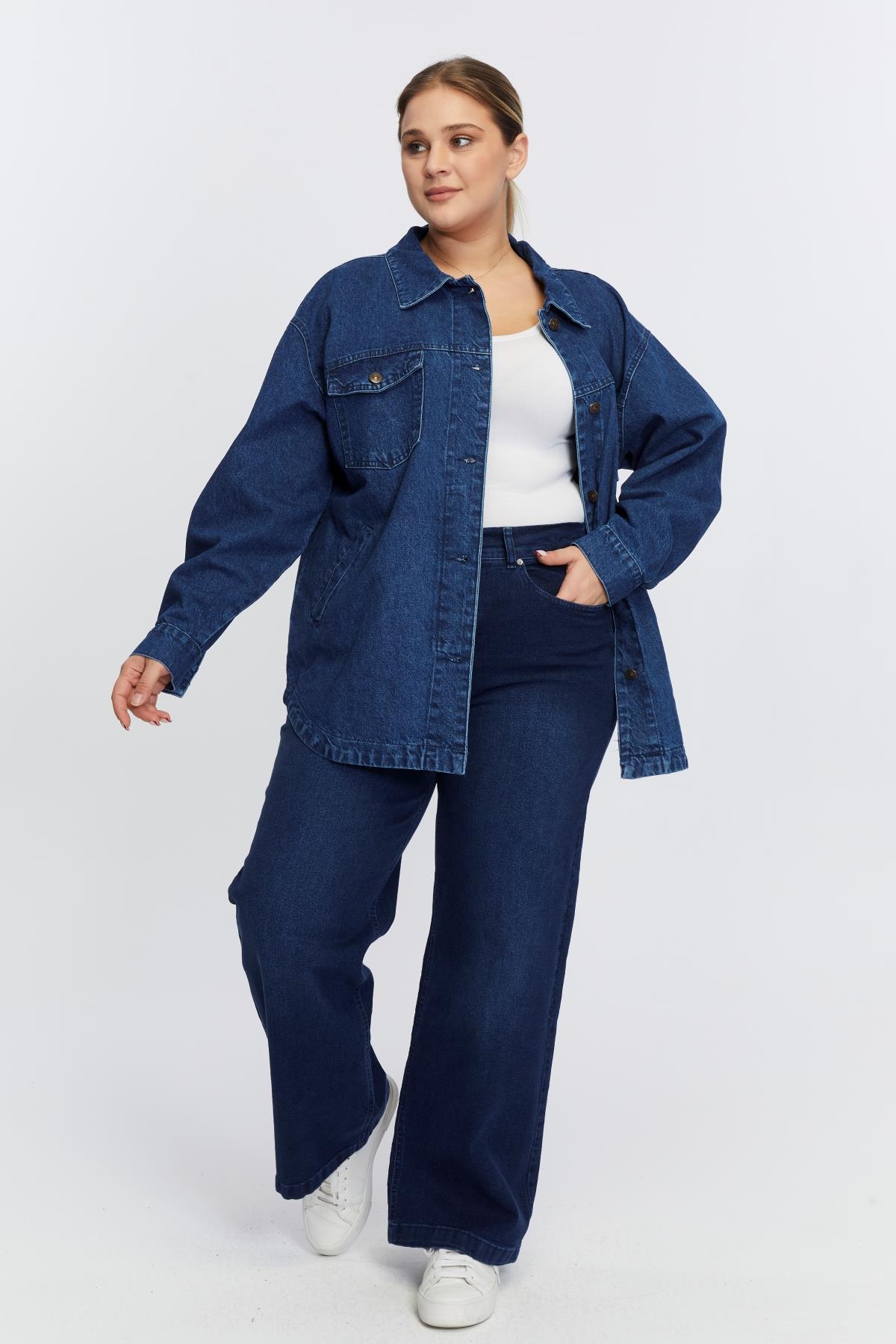 Büyük Beden Denim Ceket Lacivert