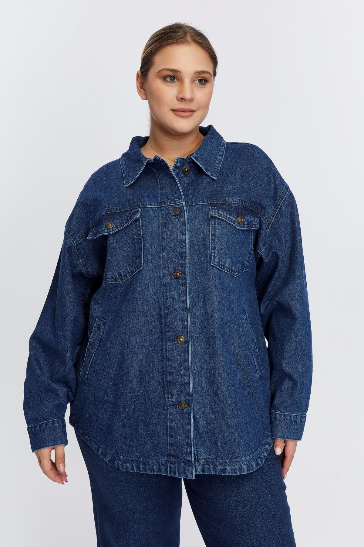 Büyük Beden Denim Ceket Lacivert