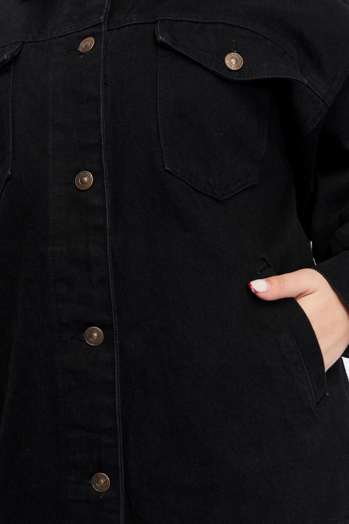Büyük Beden Denim Ceket Siyah