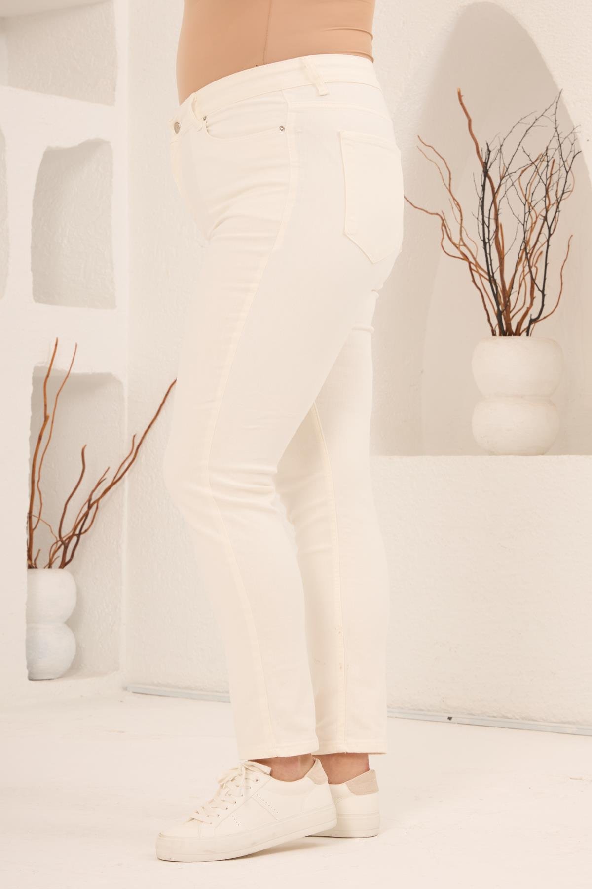 Büyük Beden Ekru Kot Pantolon - RMG