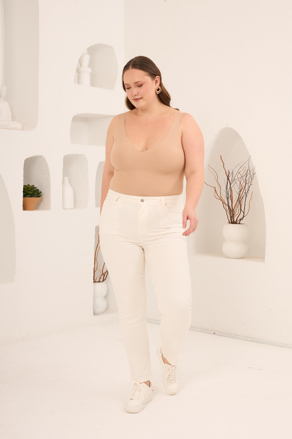 Büyük Beden Ekru Kot Pantolon - RMG