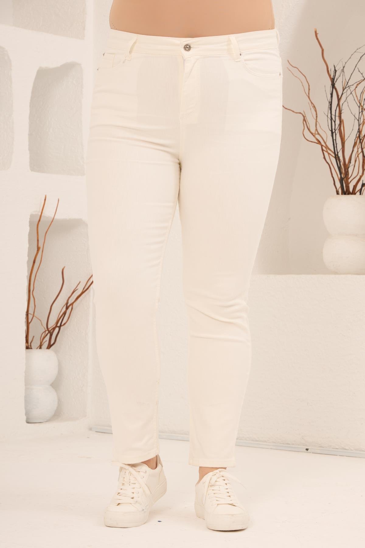 Büyük Beden Ekru Kot Pantolon - RMG