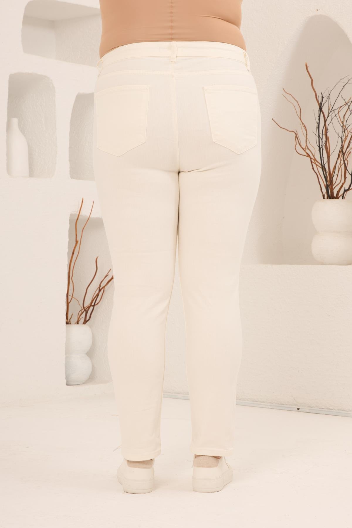 Büyük Beden Ekru Kot Pantolon - RMG