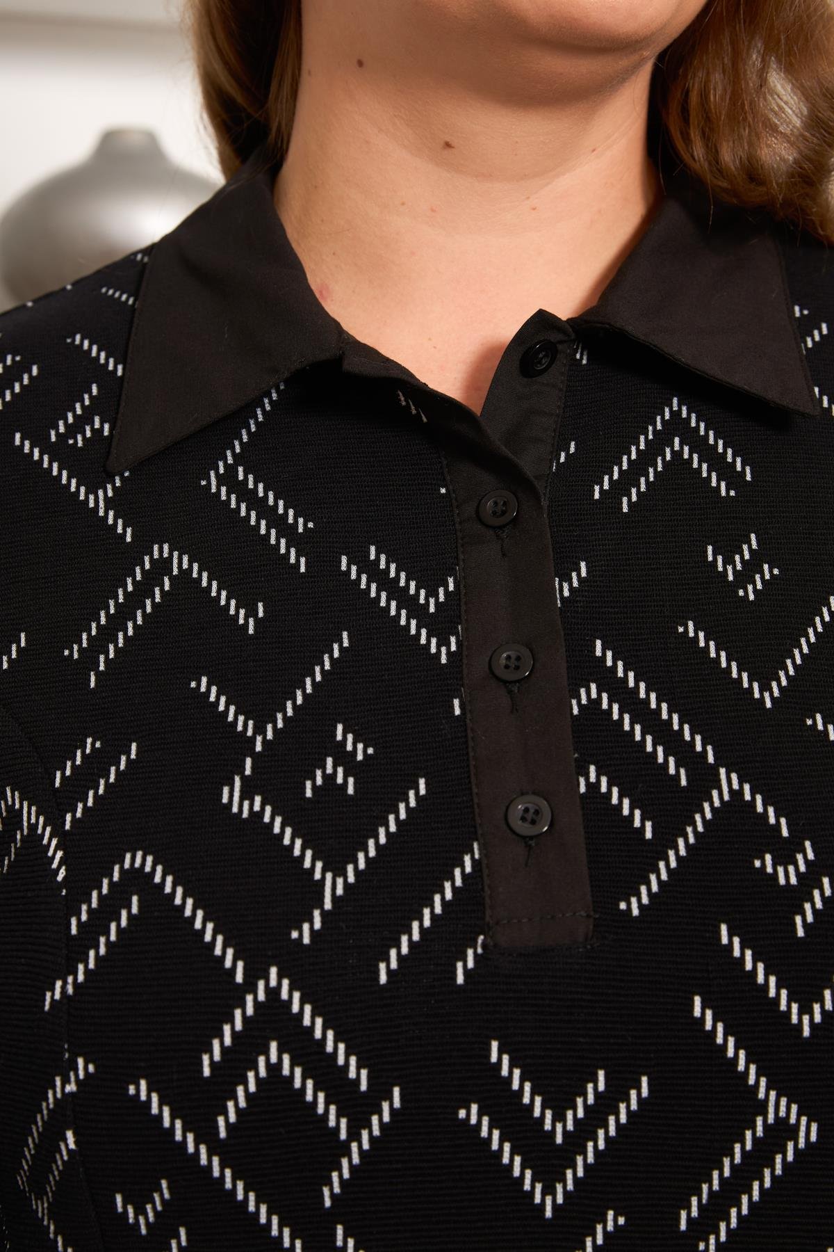 Büyük Beden Garnili Bluz Siyah