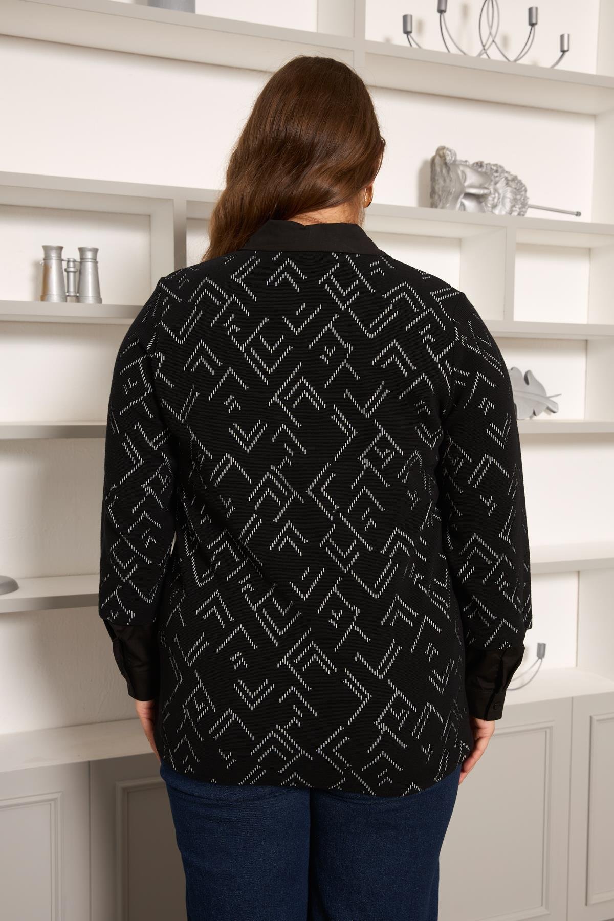 Büyük Beden Garnili Bluz Siyah