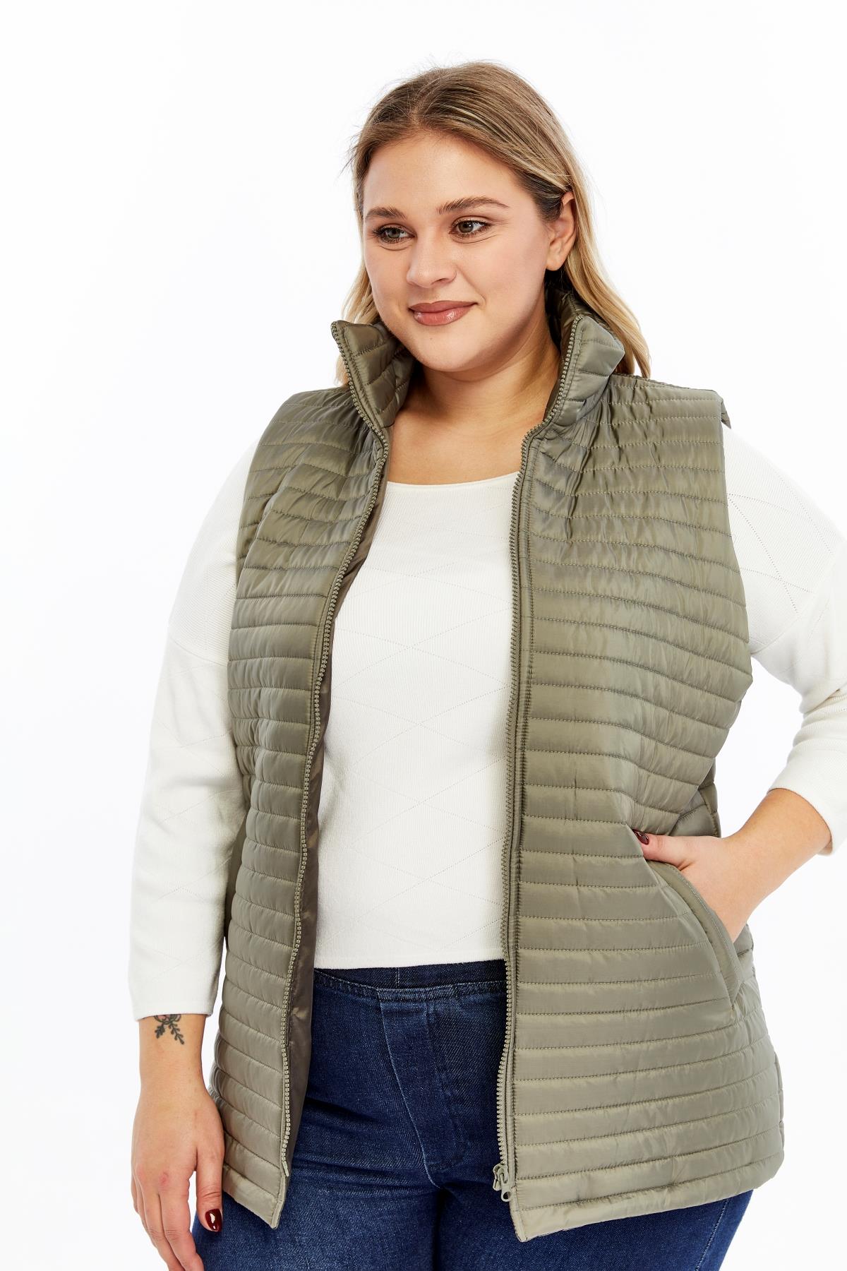 Büyük Beden Kadın Kapitone Şişme Yelek Haki