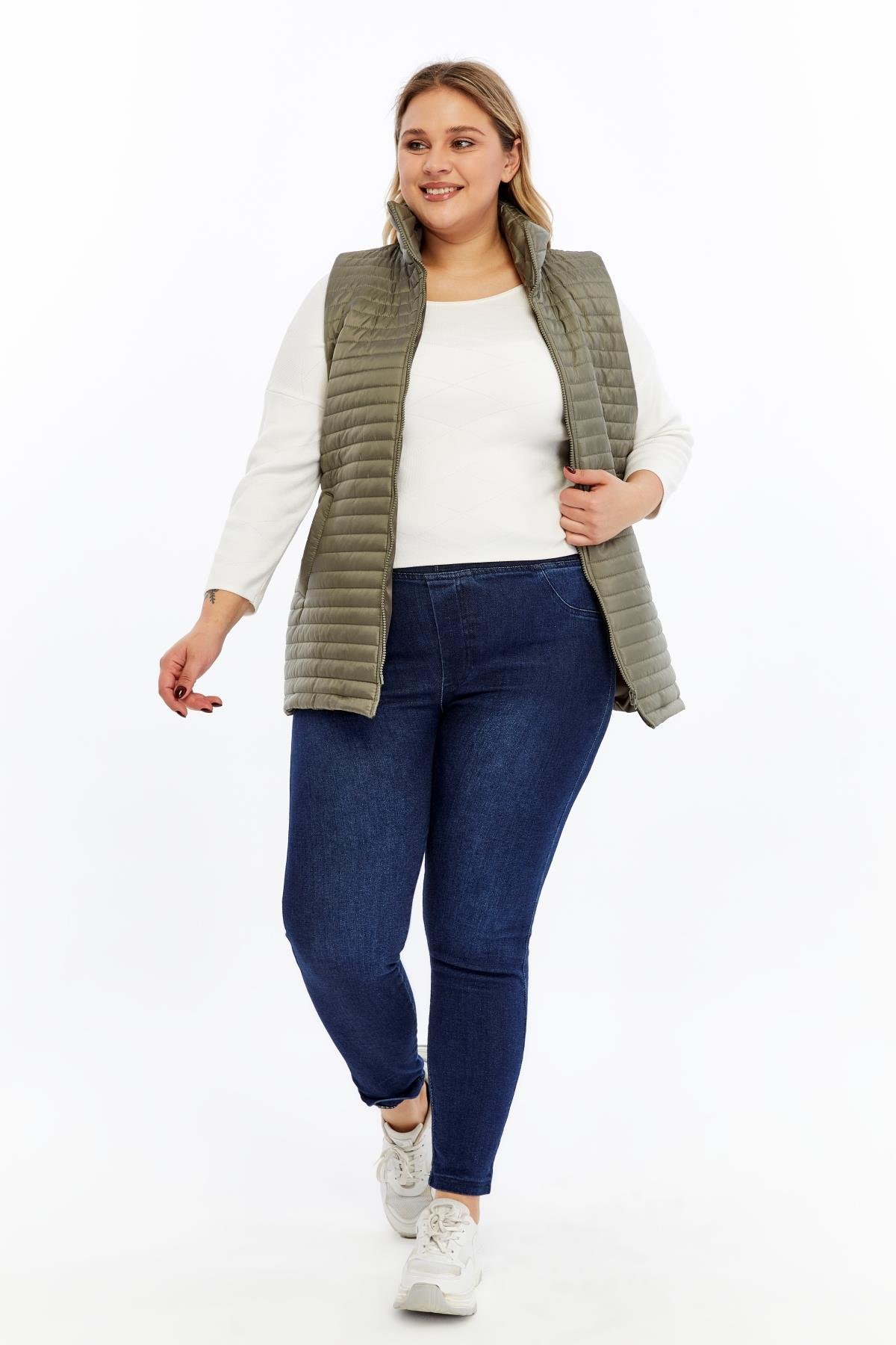 Büyük Beden Kadın Kapitone Şişme Yelek Haki