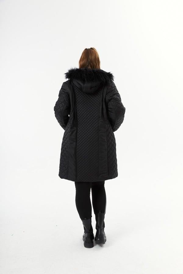 Büyük Beden Kapüşonlu Şişme Mont Siyah