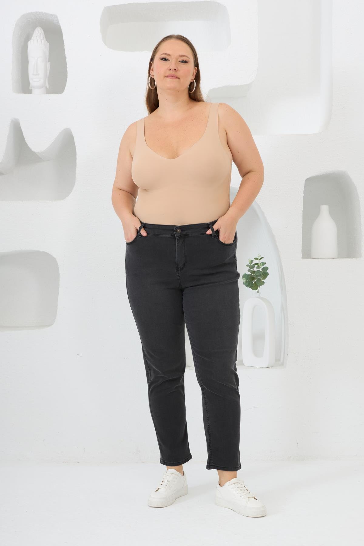 Büyük Beden Kot Pantolon Füme