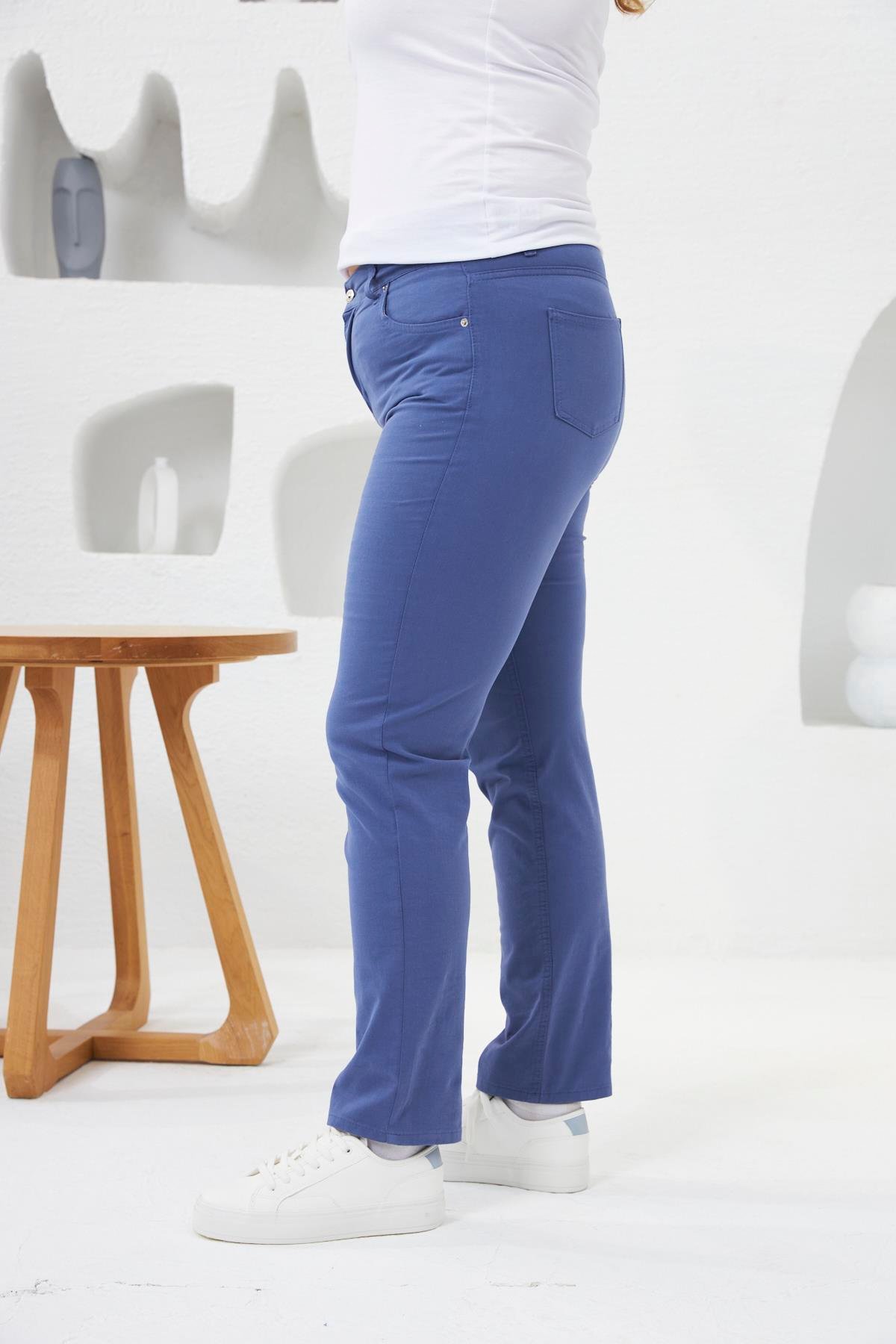 Büyük Beden Likrali Pantolon İndigo