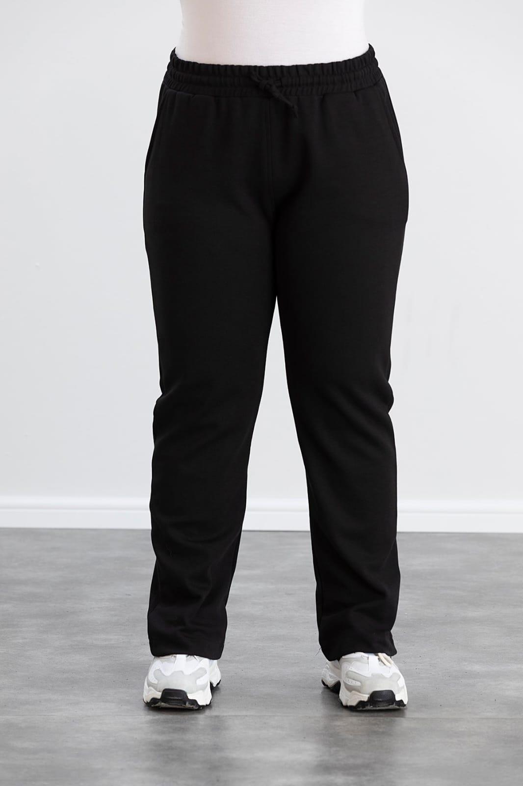 Büyük Beden Pamuklu Kalın Eşofman Takımı Siyah