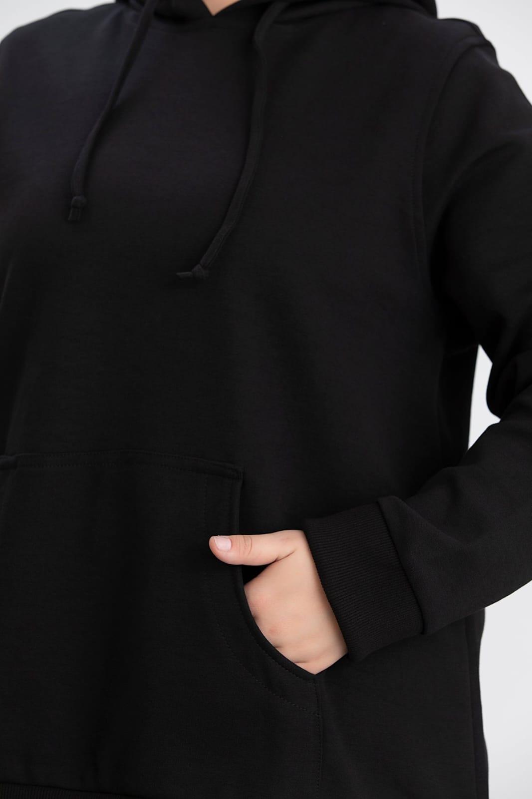 Büyük Beden Pamuklu Kalın Eşofman Takımı Siyah