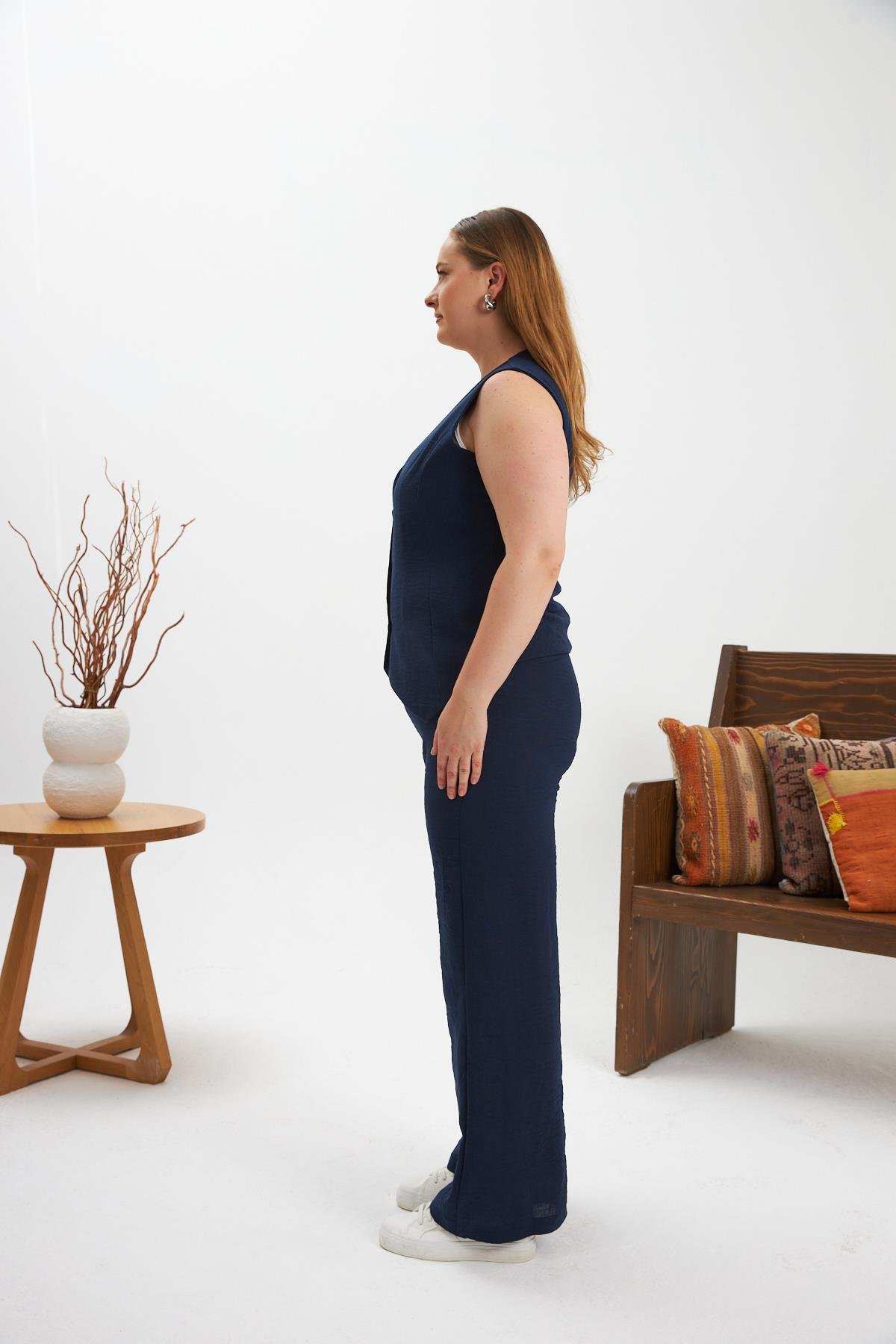 Büyük Beden Pantolon Yelek İkili Takım Lacivert