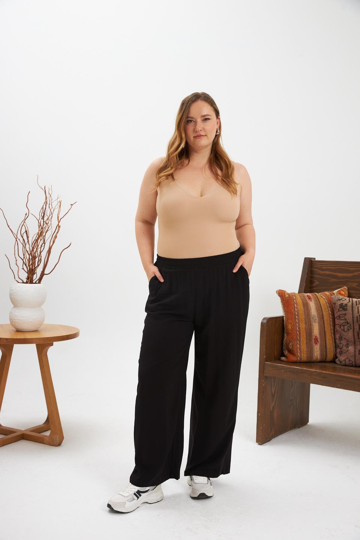 Büyük Beden Relax Fit Viskon Pantolon Siyah