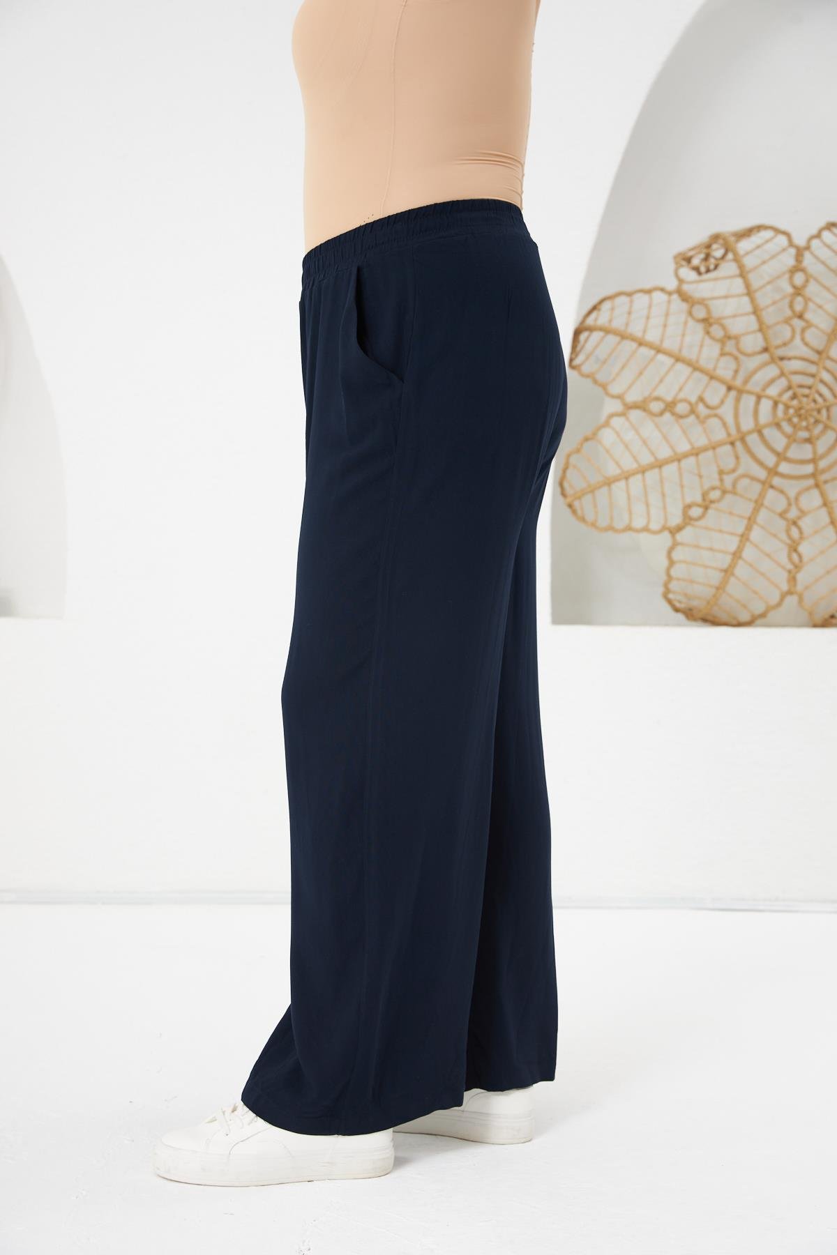 Büyük Beden Relax Fit Viskon Pantolon Lacivert