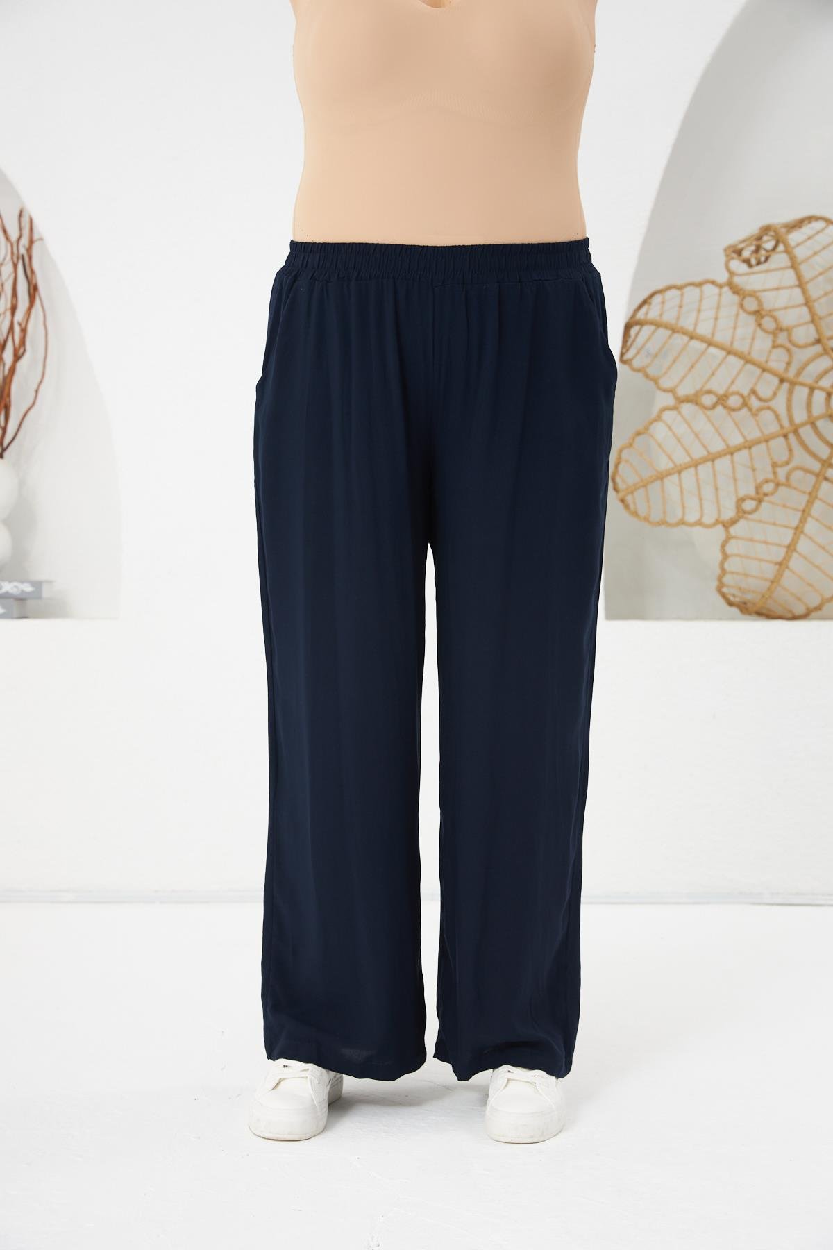 Büyük Beden Relax Fit Viskon Pantolon Lacivert