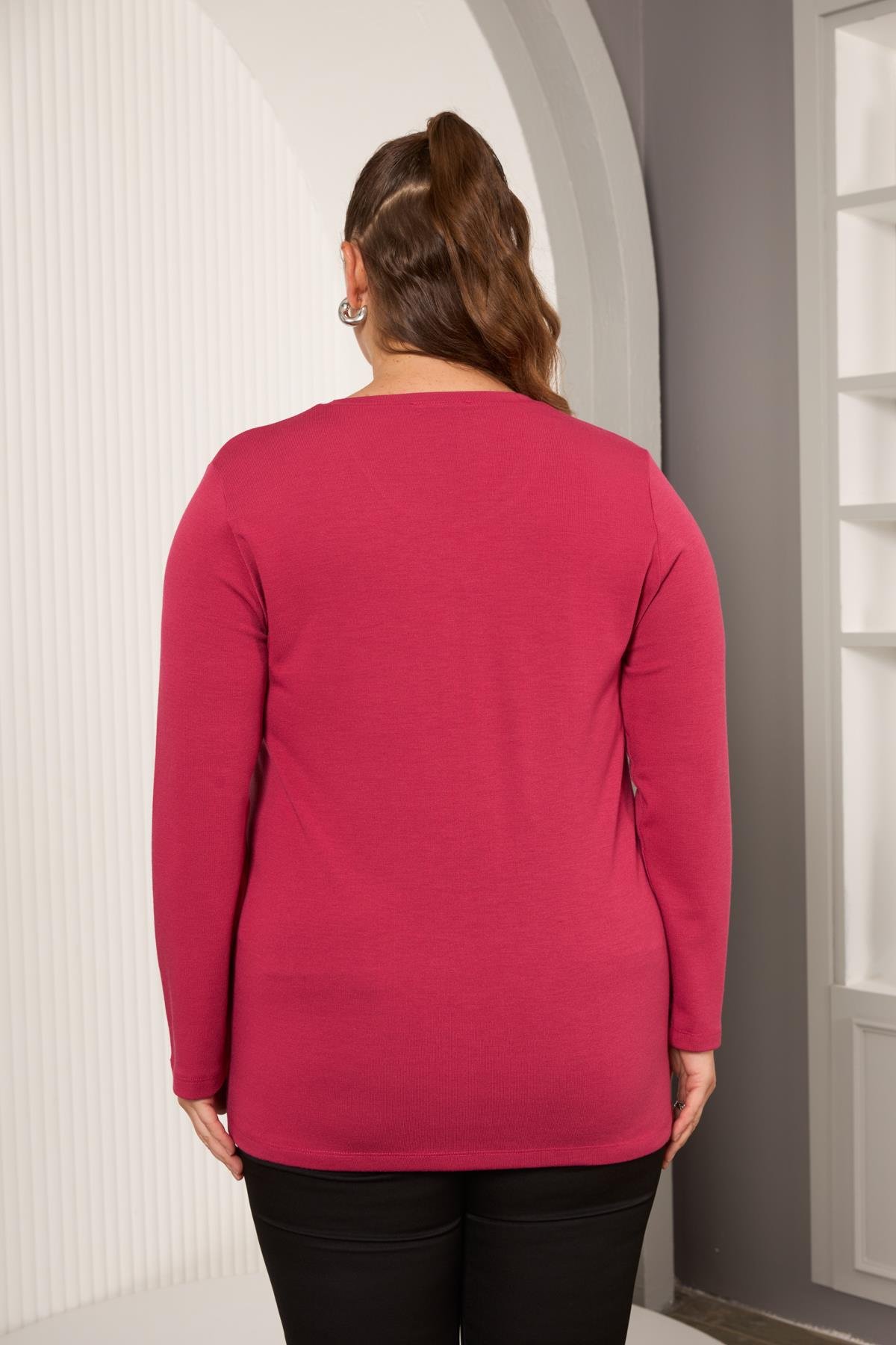 Büyük Beden Taş Detay Bluz Violet