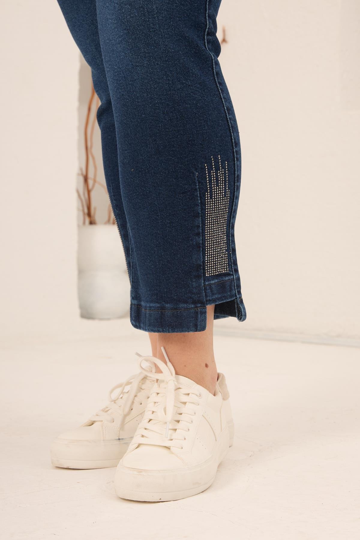 Büyük Beden Taş Detay Denim Pantolon Lacivert - RMG