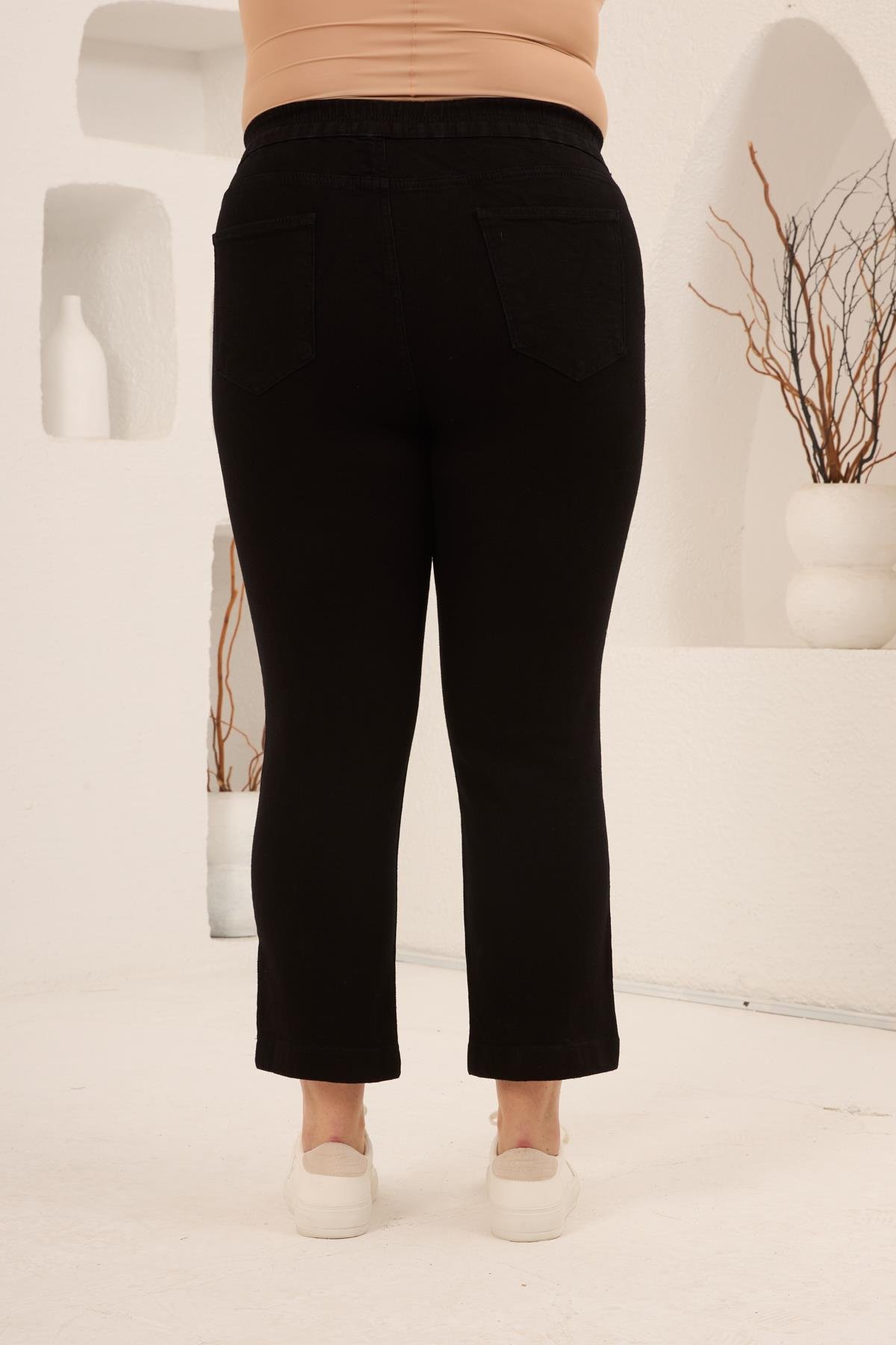 Büyük Beden Taş Detay Denim Pantolon Siyah - RMG