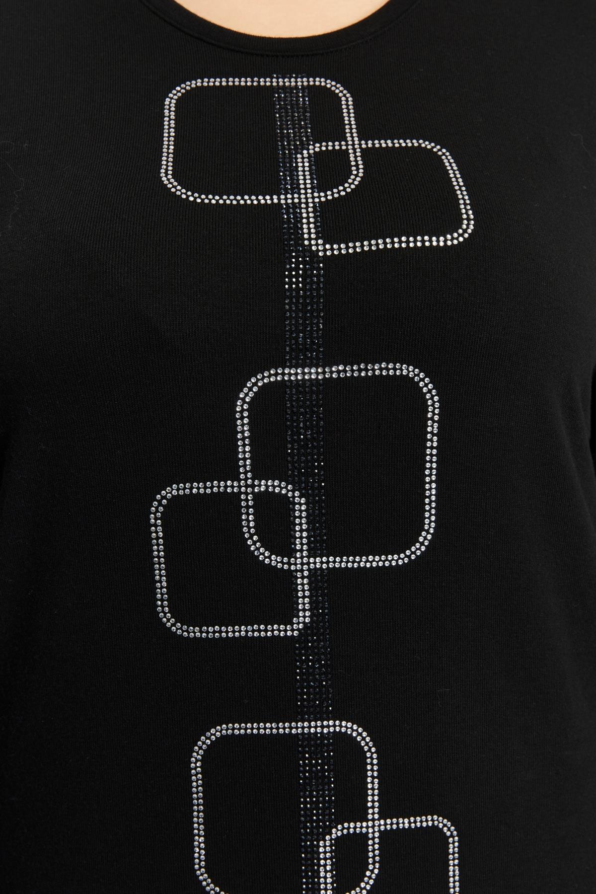 Büyük Beden Taş Detaylı Triko Kazak Siyah