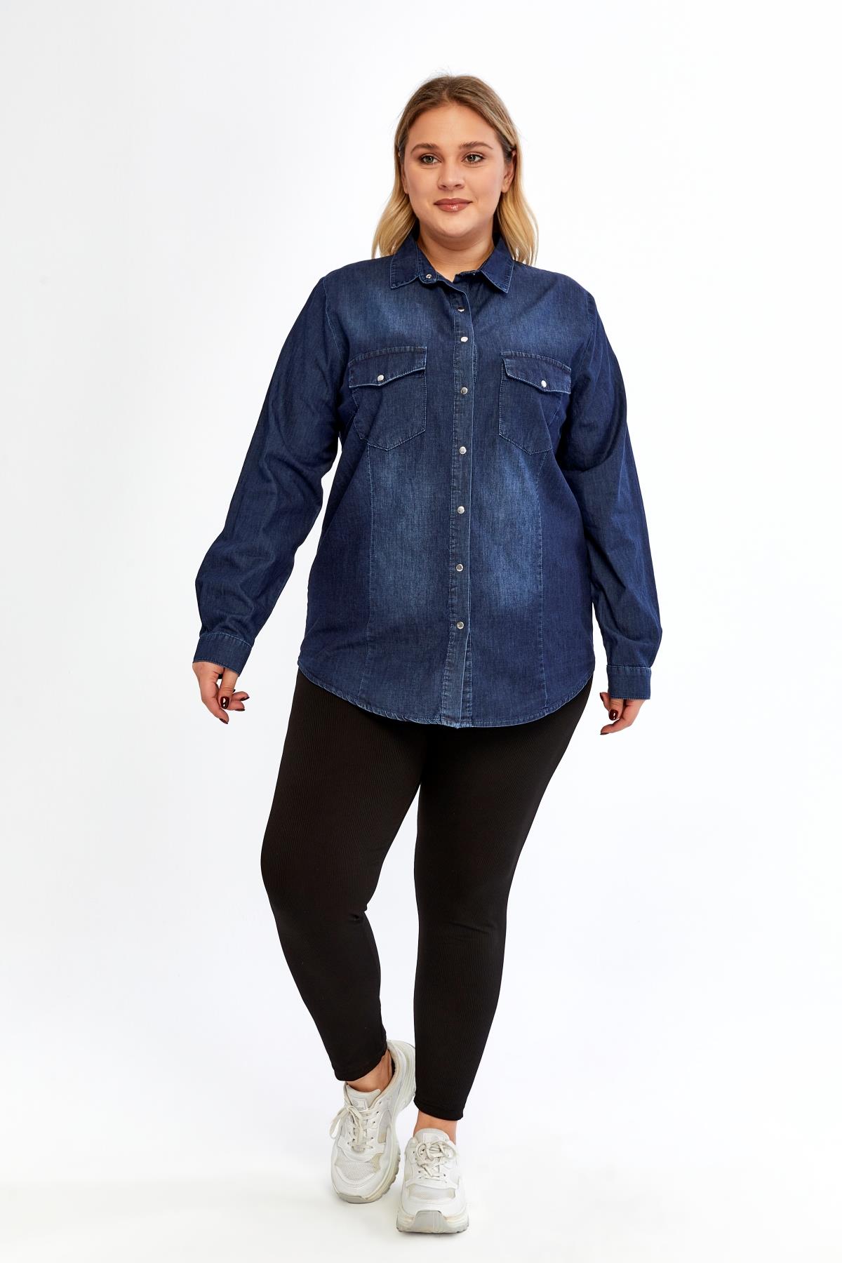Büyük Beden Tensel Lacivert Gömlek