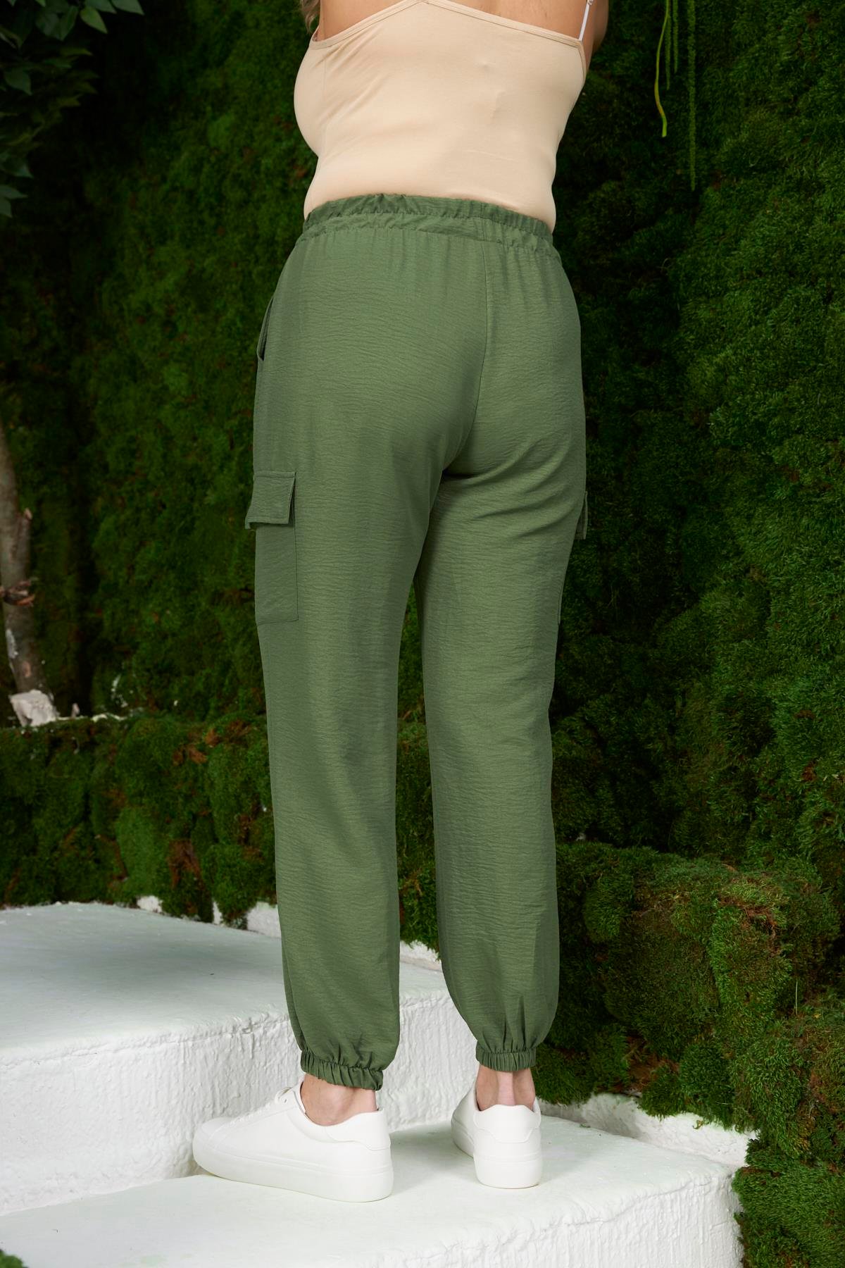 Rmg Beli Lastikli Kargo Cepli Büyük Beden Haki Pantolon