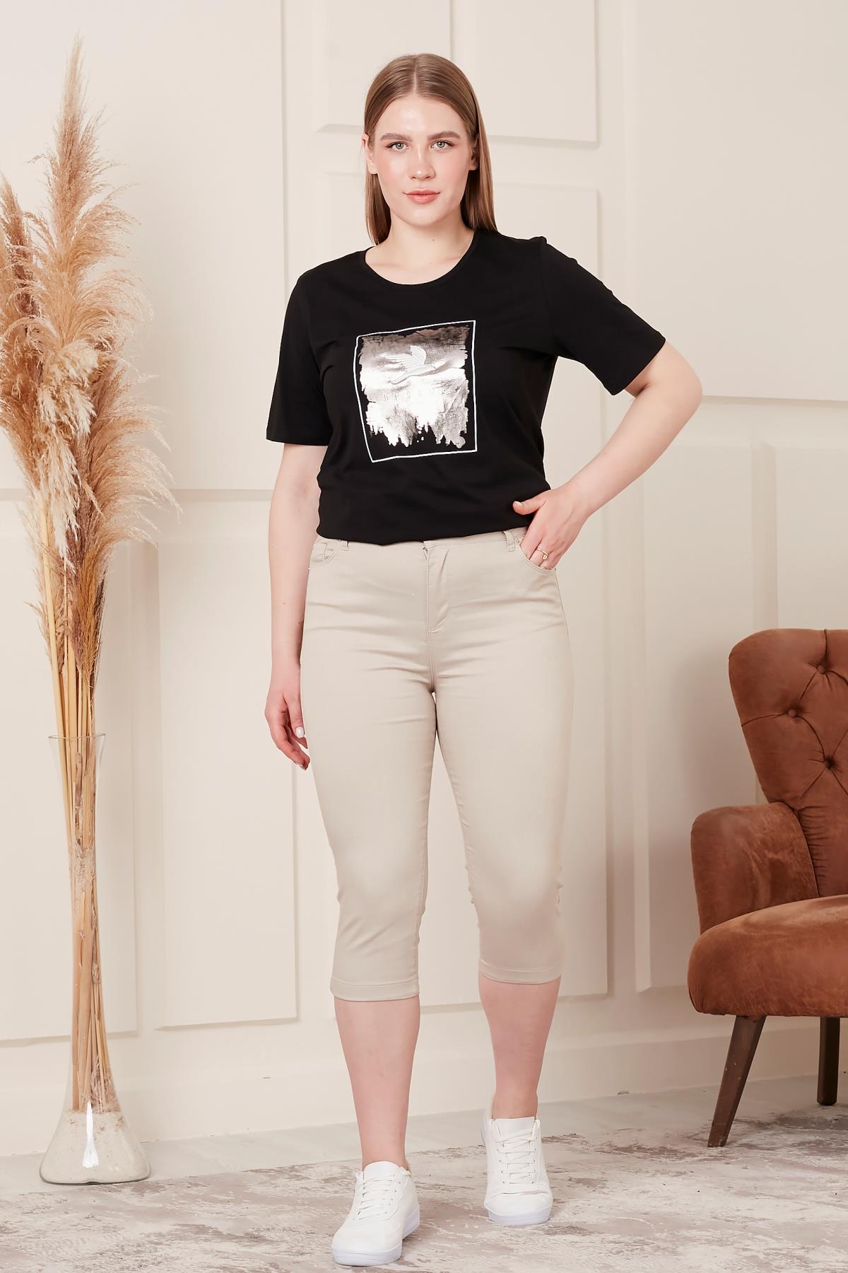 Rmg Büyük Beden Krem Pamuk Kapri