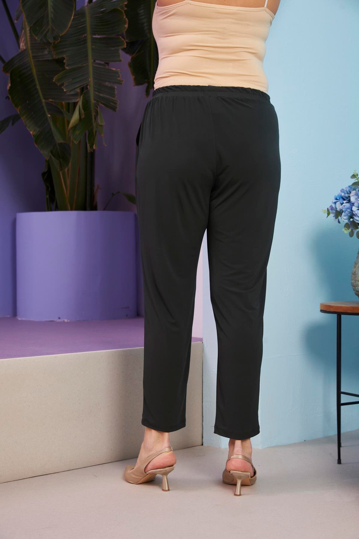 Rmg Beli Lastikli Boru Paça Büyük Beden Haki Pantolon