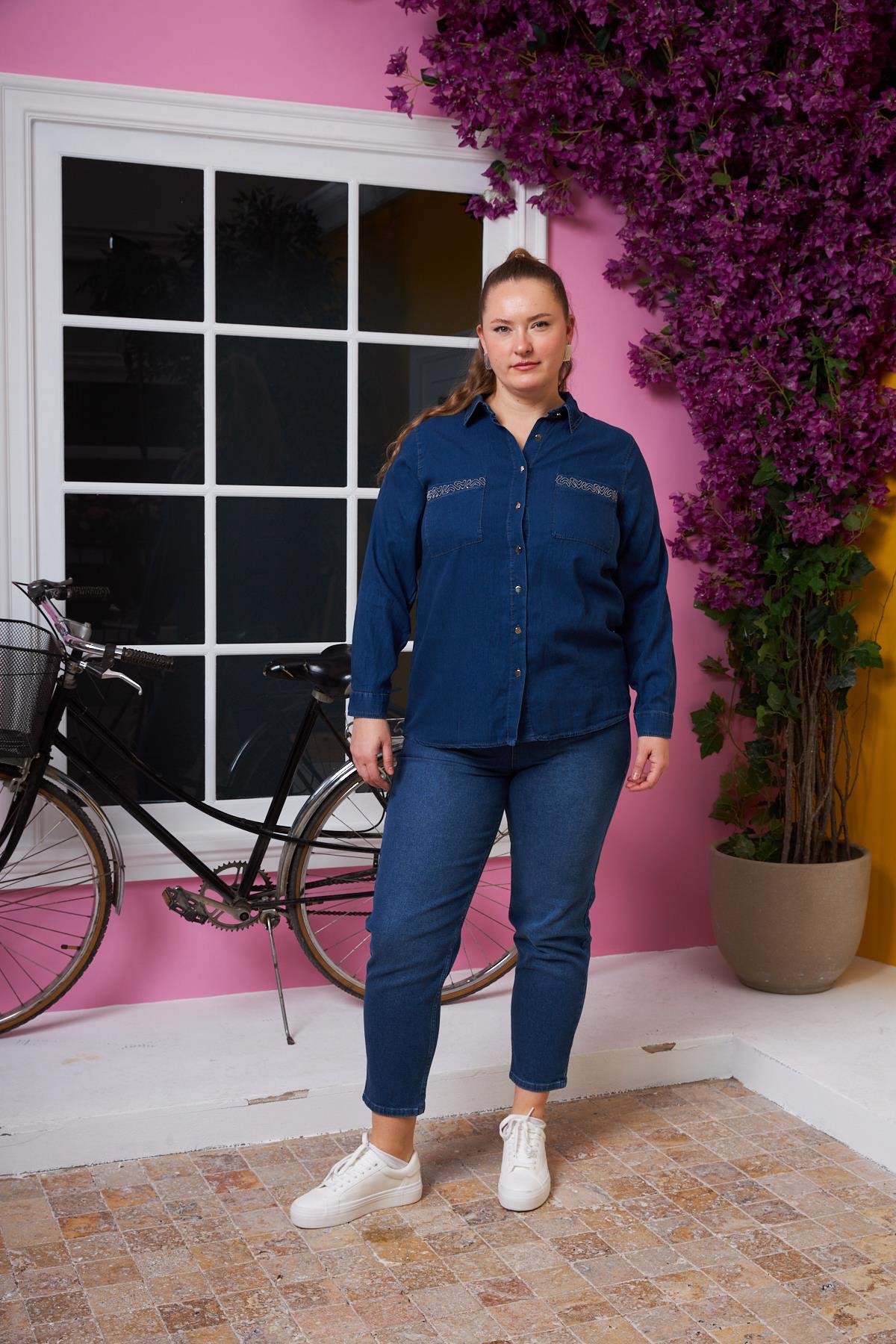 Cep Detaylı Büyük Beden Gömlek Lacivert