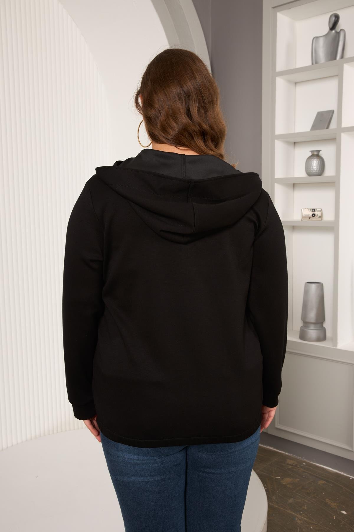 Cep Detaylı Büyük Beden Sweatshirt Siyah