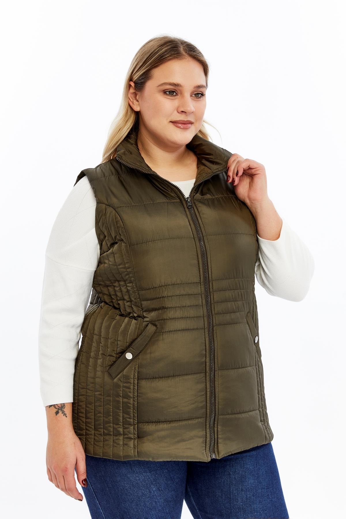 Cepli Büyük Beden Kapitone Yelek Haki