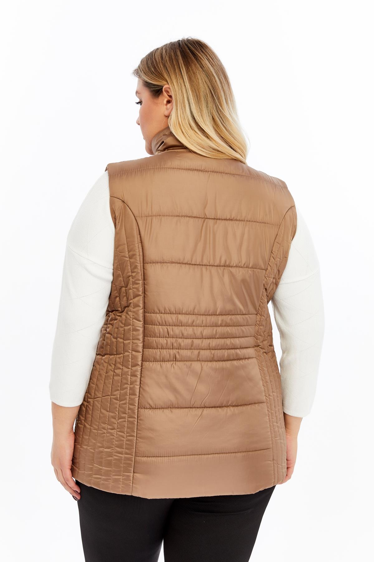 Cepli Büyük Beden Kapitone Yelek Vizon