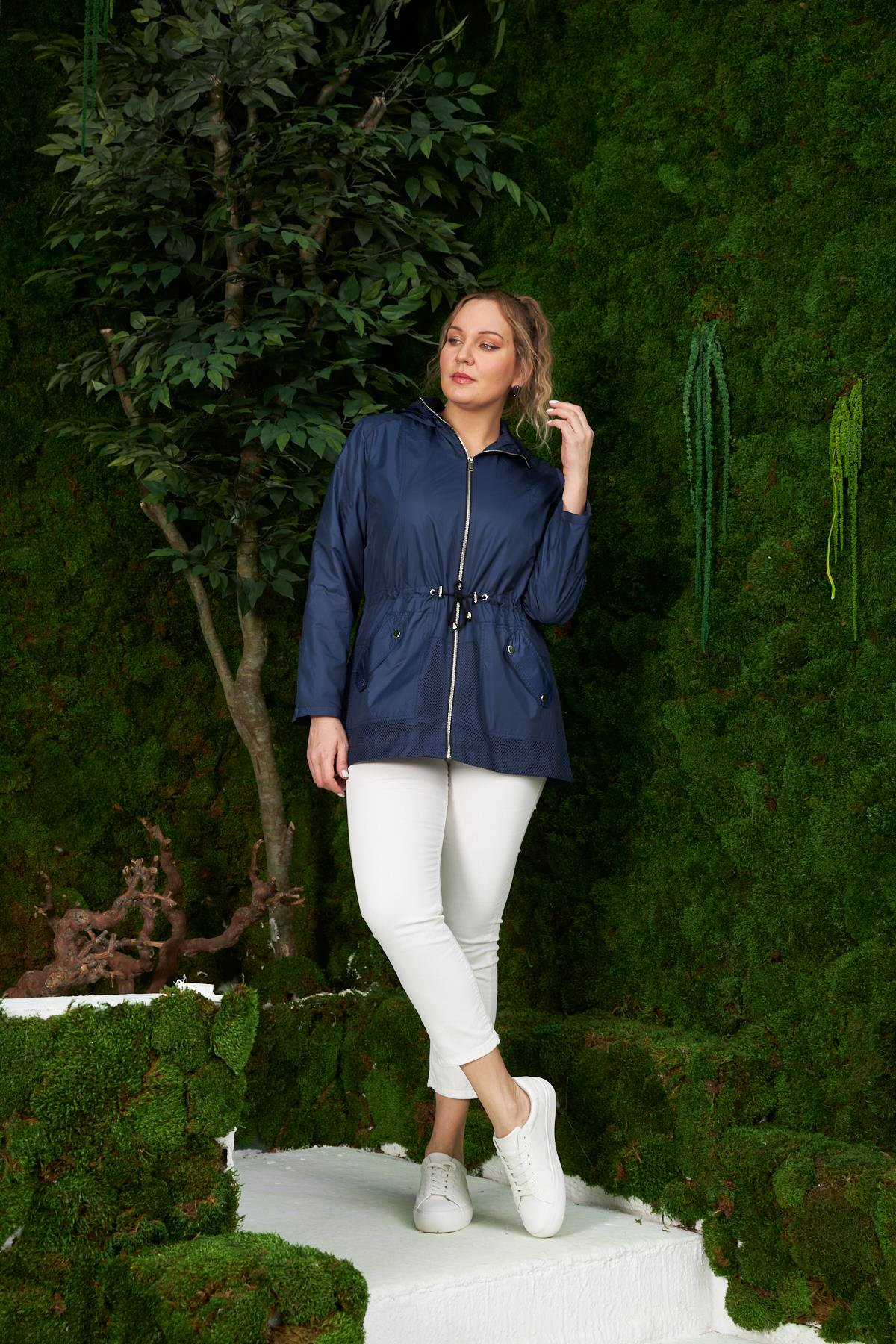 Rmg File Detaylı Büyük Beden Lacivert Trençkot