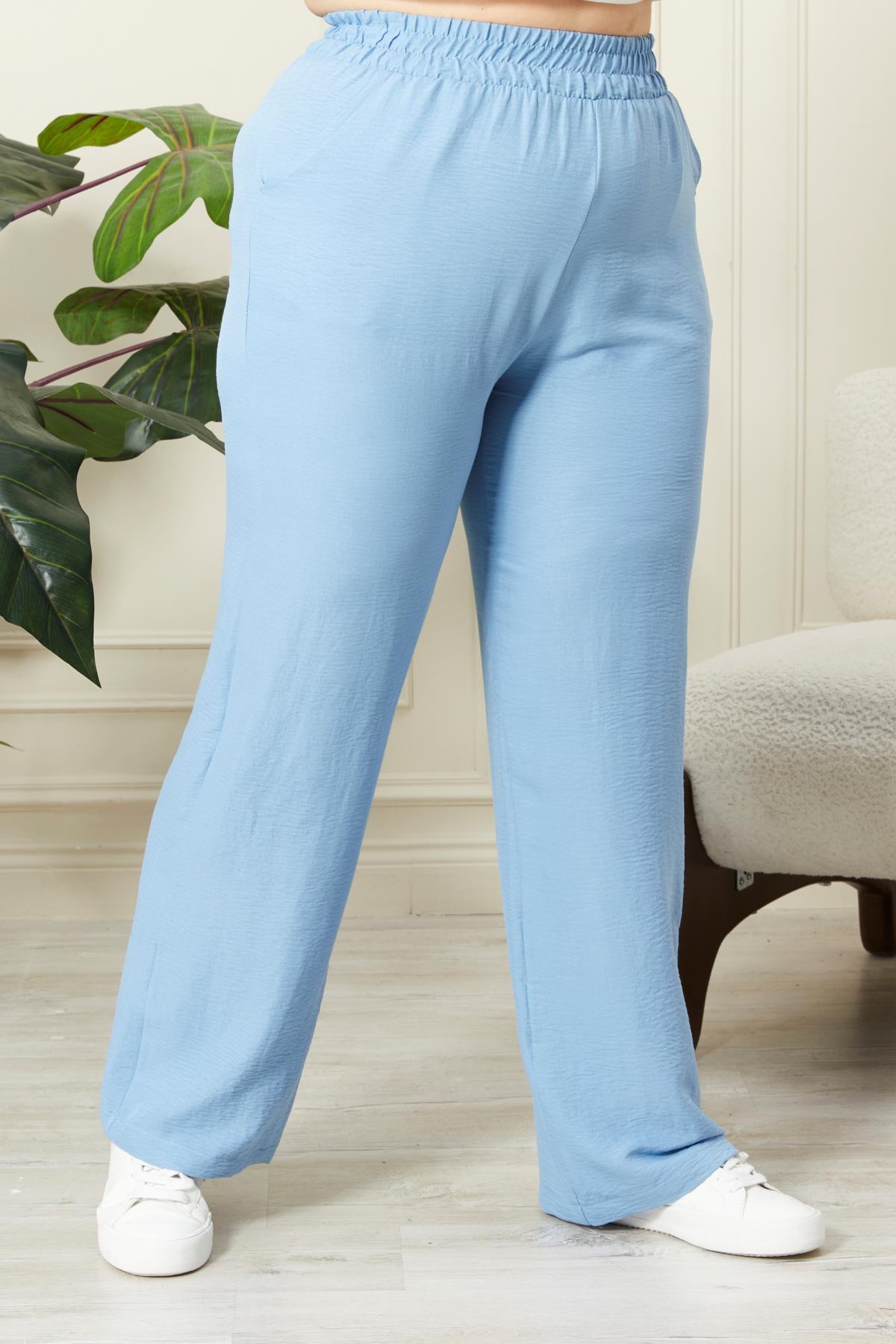 Rmg Beli Lastikli Geniş Paça Büyük Beden Bebe Mavi Pantolon