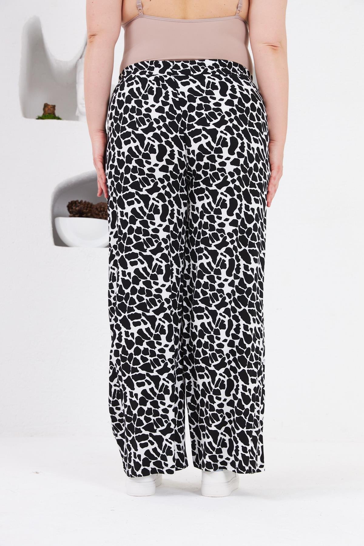 Desenli Büyük Beden Viskon Pantolon Siyah