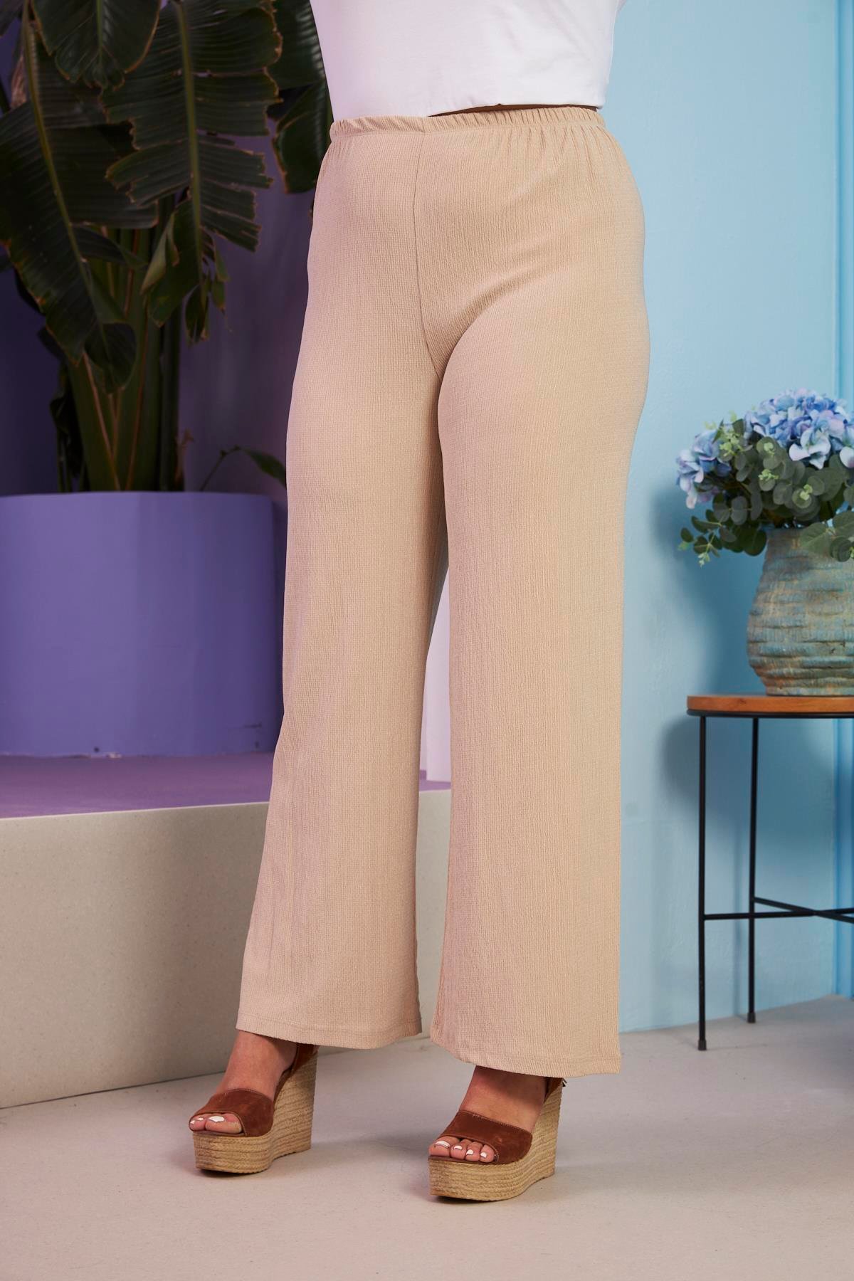 Rmg Bürümcük Kumaş Büyük Beden Bej Pantolon