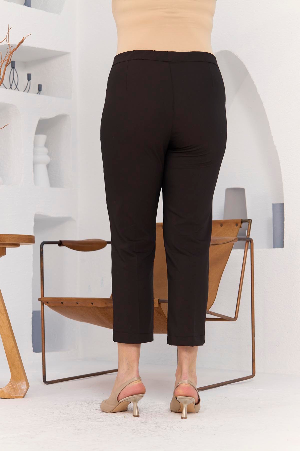 Rmg Bilek Yırtmaç Detaylı Büyük Beden Kahve Kumaş Pantolon