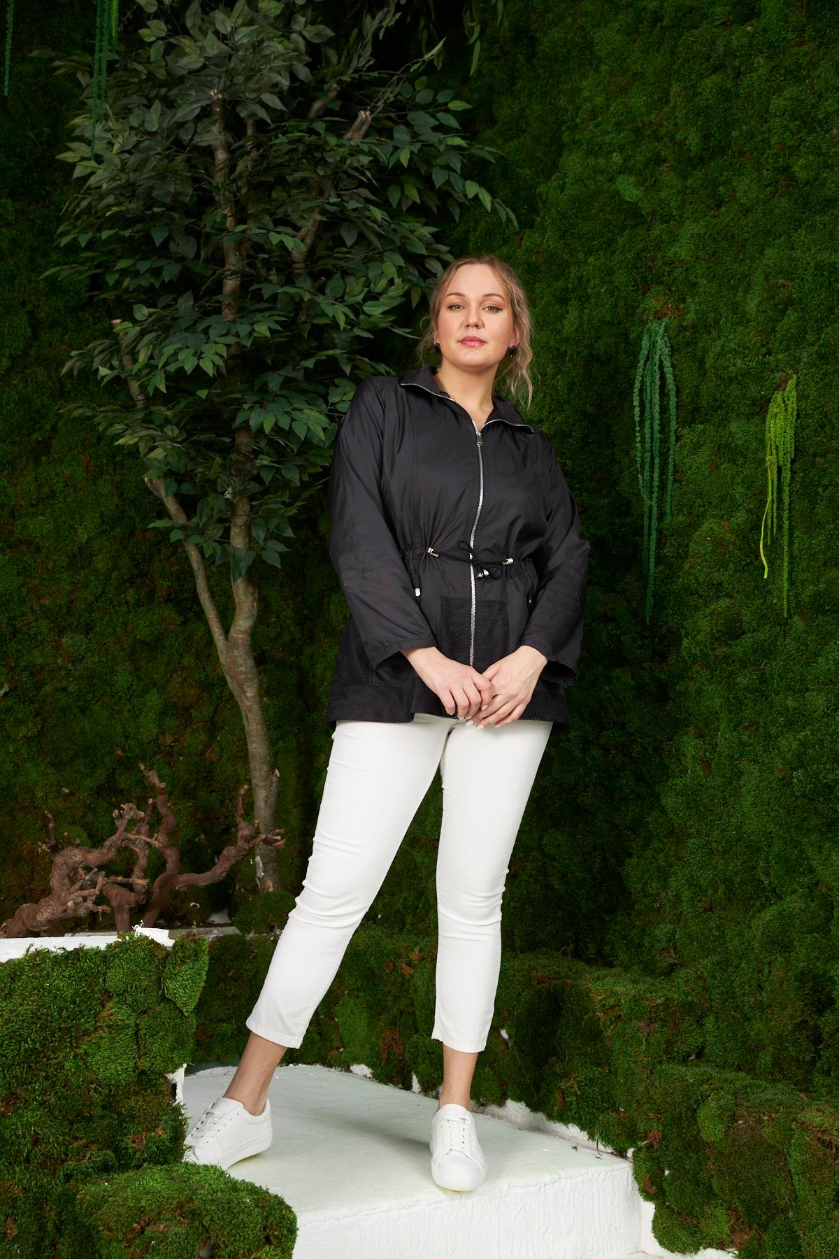 Rmg File Detaylı Büyük Beden Siyah Trençkot