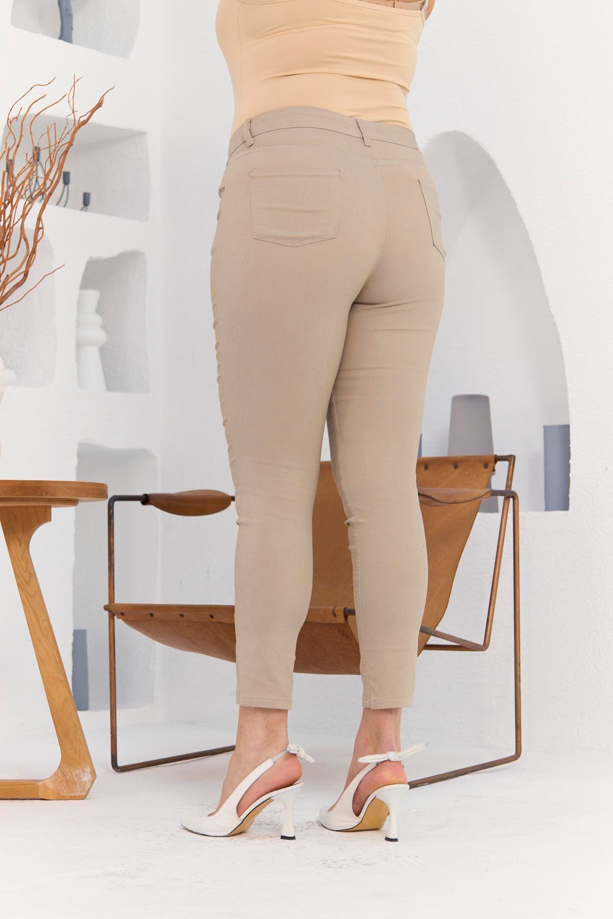 Rmg Bilek Paça Büyük Beden Krem Pamuk Pantolon