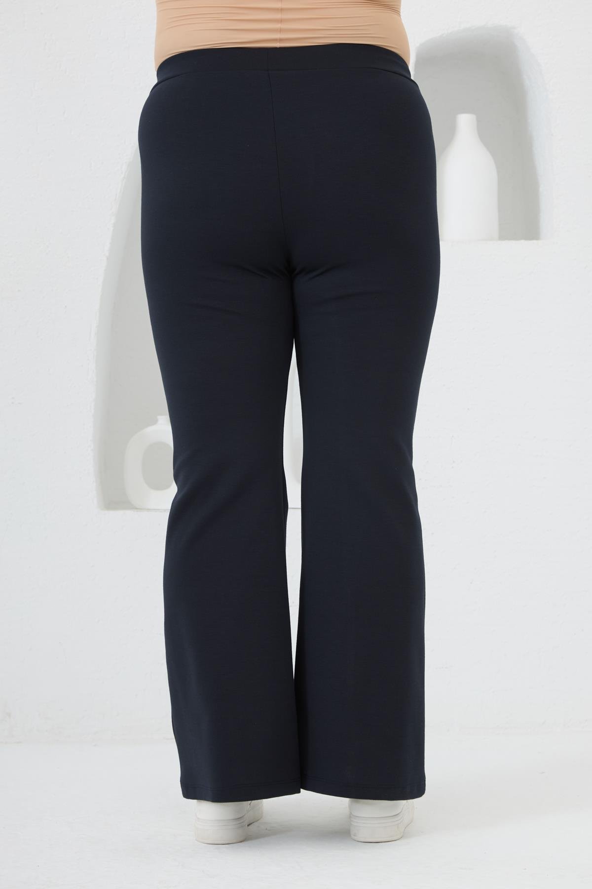 İspanyol Paça Büyük Beden Kışlık Çelik Örme Tayt Lacivert