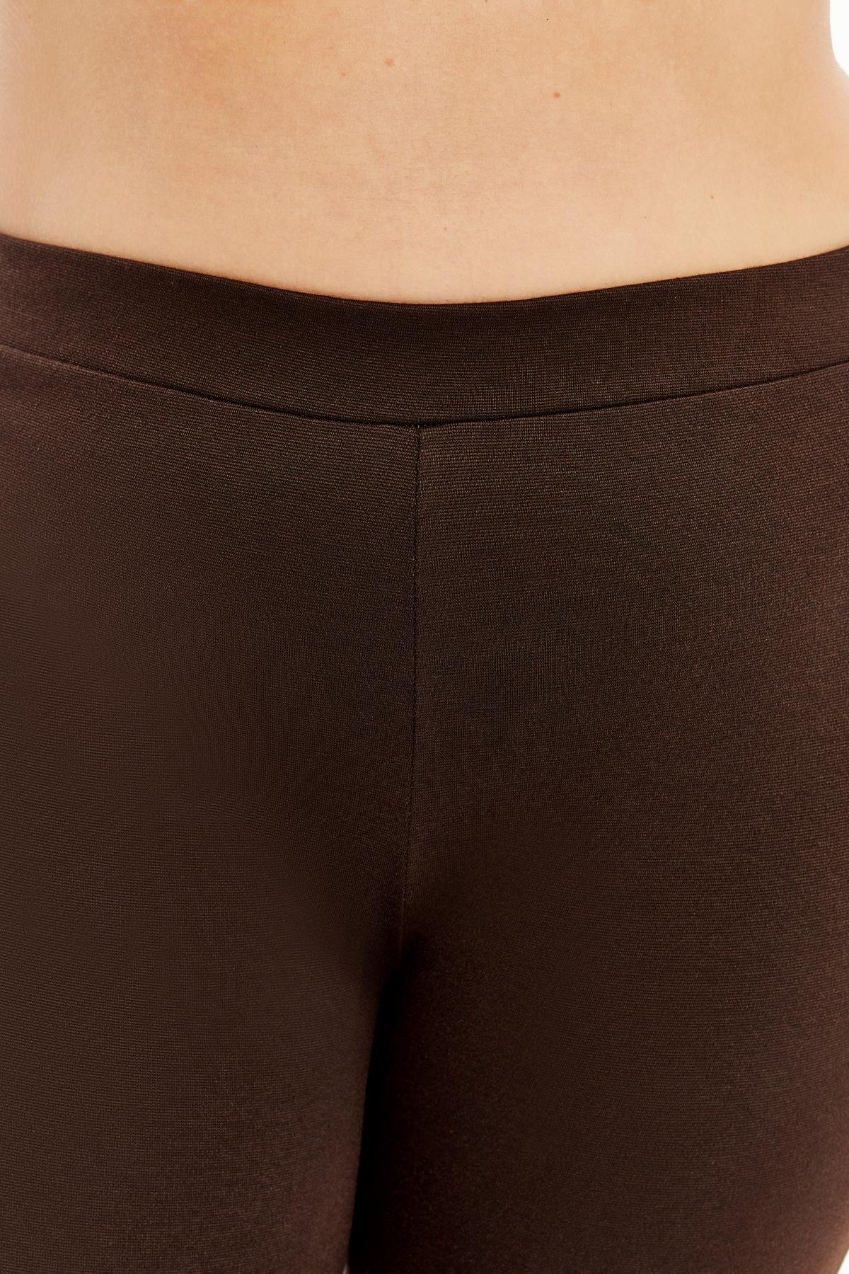 İspanyol Paça Büyük Beden Kışlık Çelik Örme Tayt Kahverengi