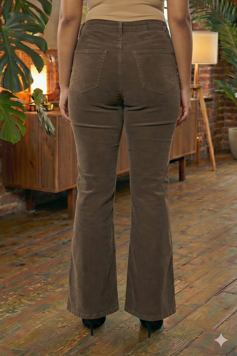 İspanyol Paça Büyük Beden Kot Pantolon Kahve