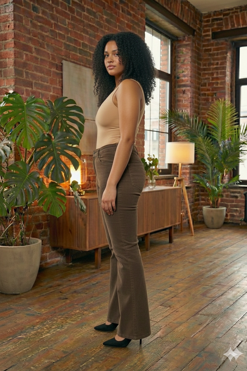 İspanyol Paça Büyük Beden Kot Pantolon Kahve