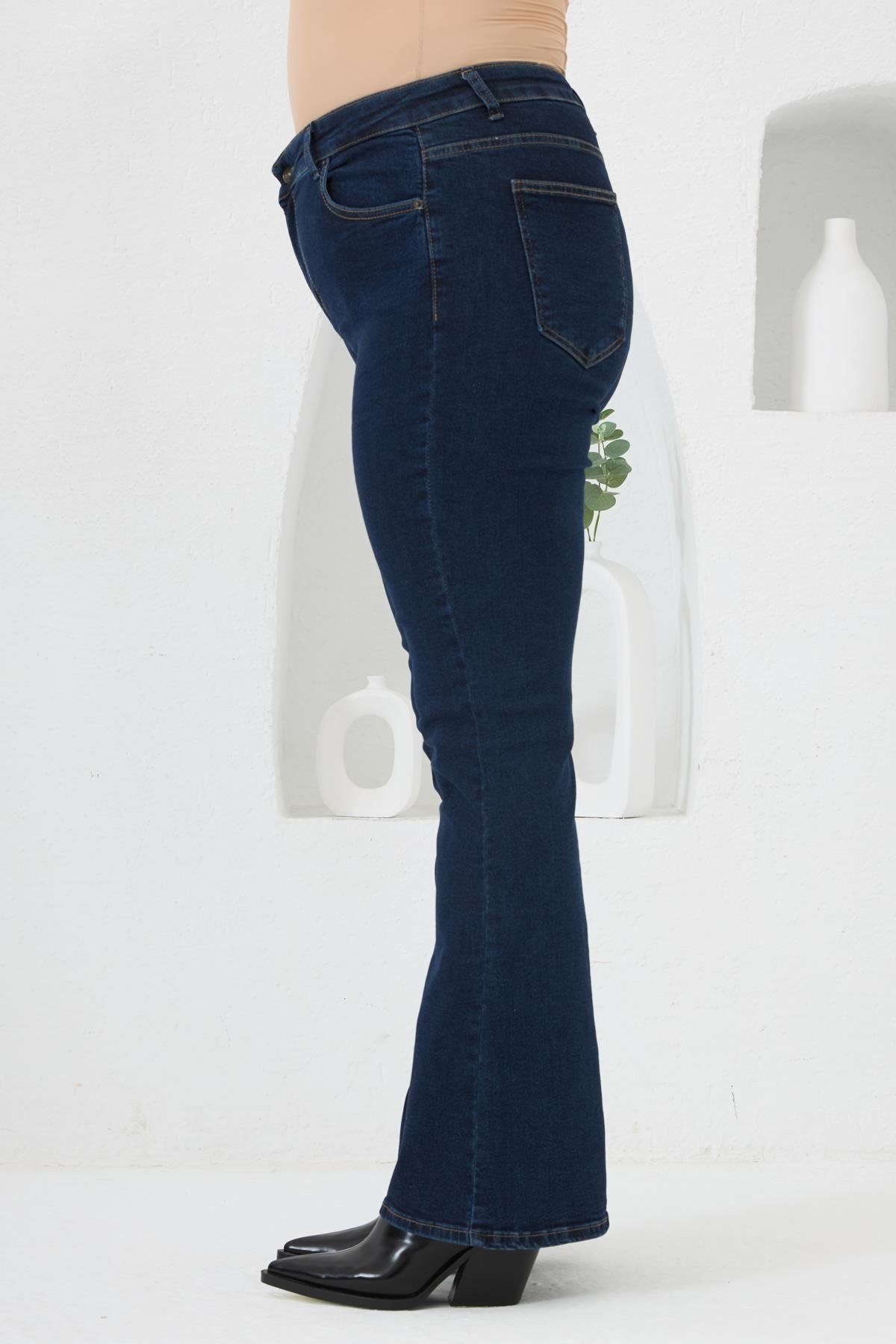 İspanyol Paça Büyük Beden Kot Pantolon Koyu Lacivert