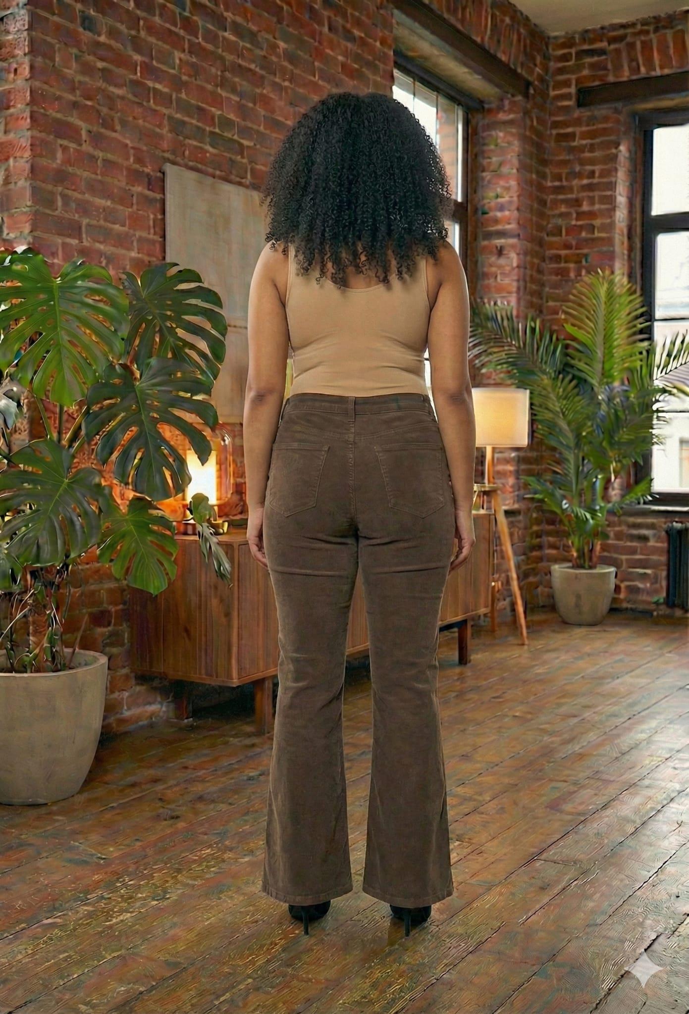 İspanyol Paça Büyük Beden Kot Pantolon Kahve