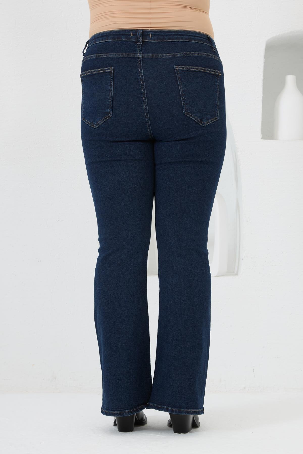 İspanyol Paça Büyük Beden Kot Pantolon Koyu Lacivert