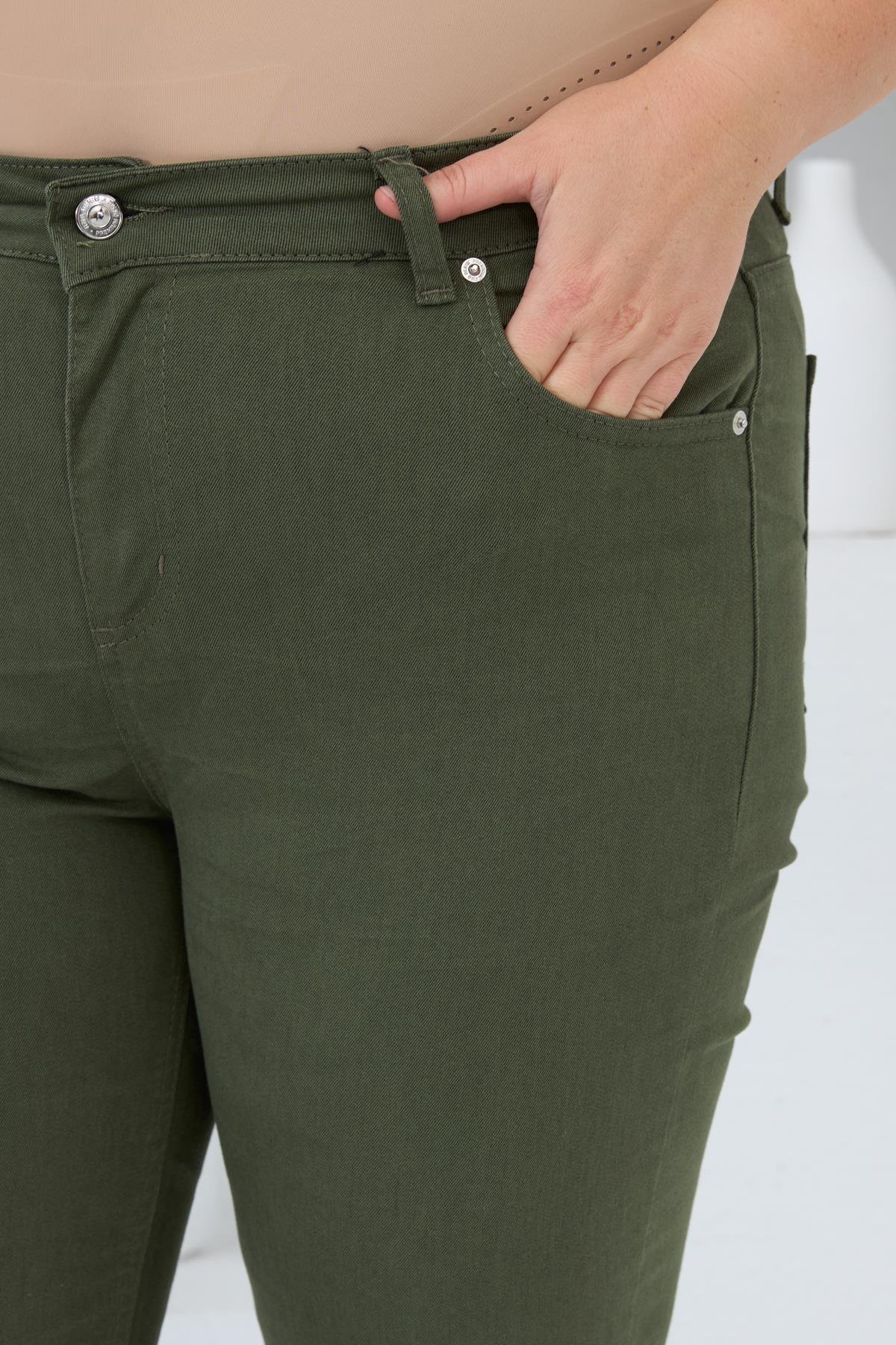 İspanyol Paça Büyük Beden Pamuk Pantolon Haki