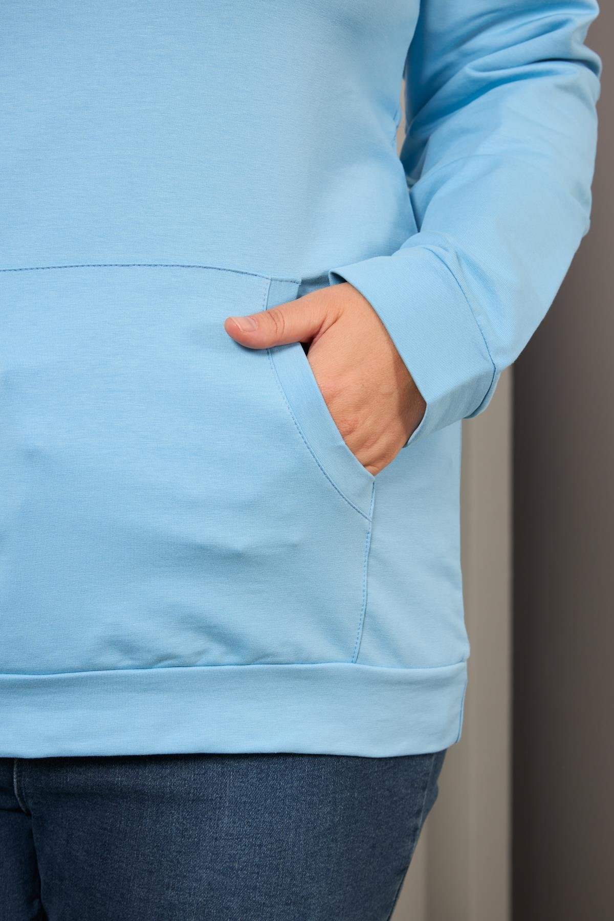 Kapşonlu Büyük Beden Sweatshirt Bebe Mavi